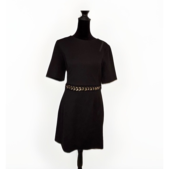 Lilly Pulitzer Elinor Shift Mini Black Ponte Dress Size 10 Gold Trim Link Belt - Picture 3 of 7
